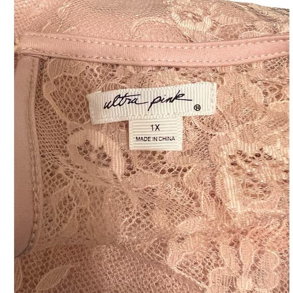 Ultra Pink Lace 3/4 Sleeve Blouse Size 1X - Picture 8 of 9